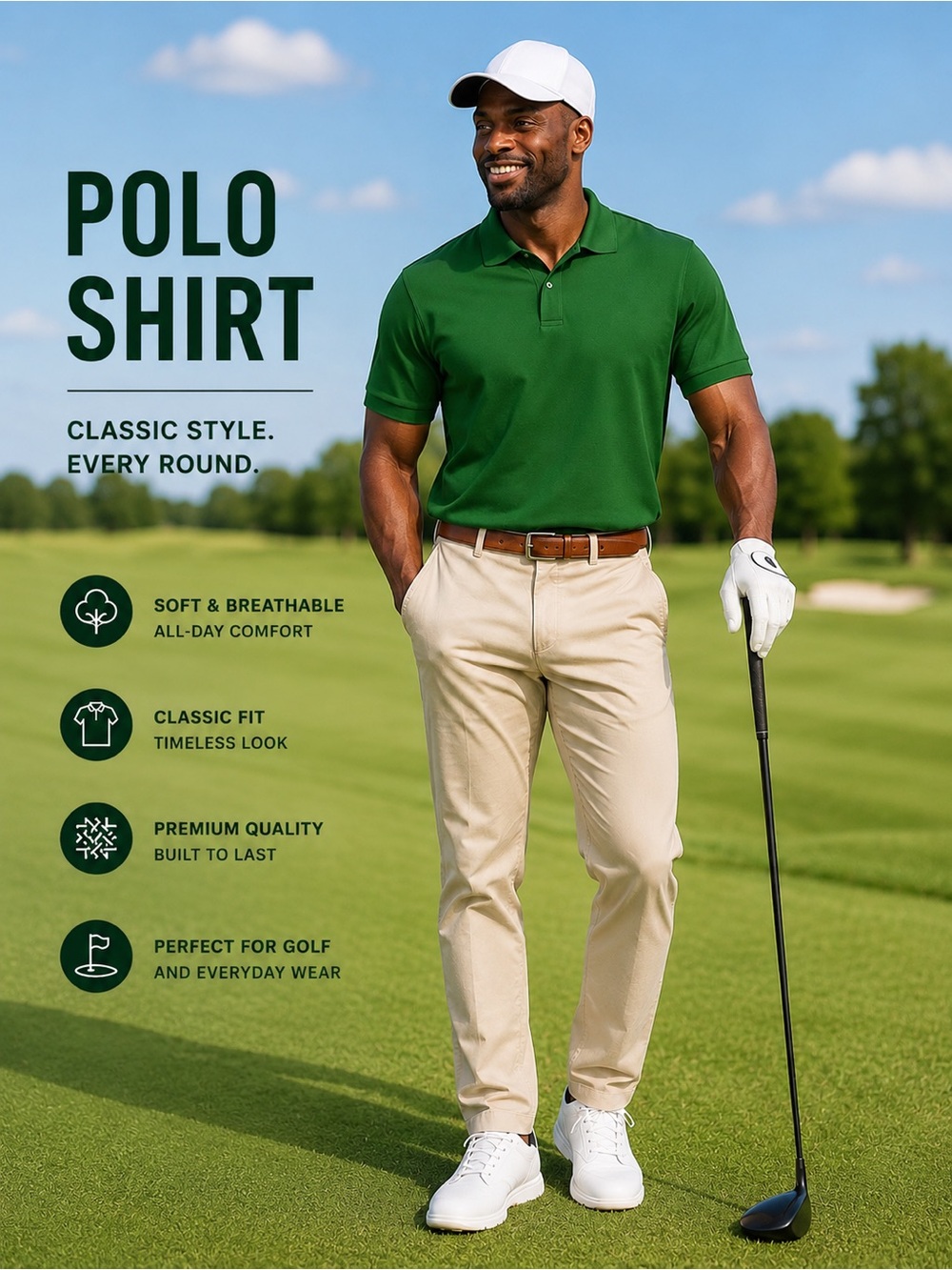 Men’s Green Polo Shirt | Classic Golf Style | Luxe Casual Wear | Bundle & Save💸